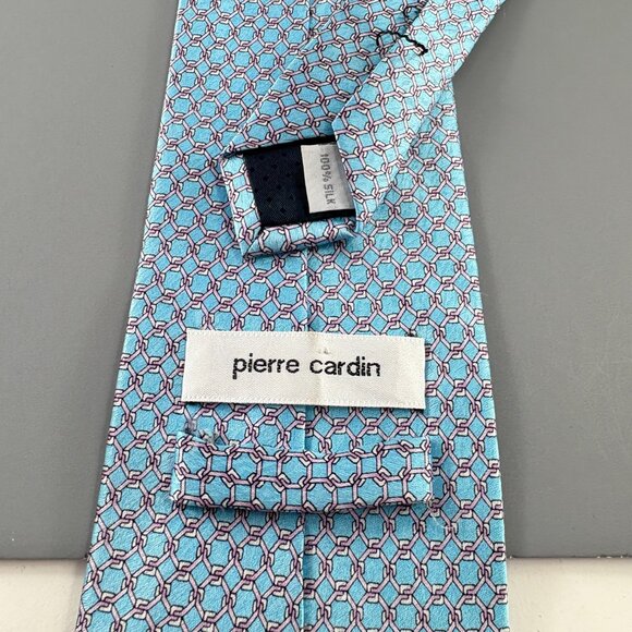 Pierre Cardin Lt. Blue / Lt. Pink Chain Link Pattern Men's Tie 4' x 64" - Picture 4 of 4